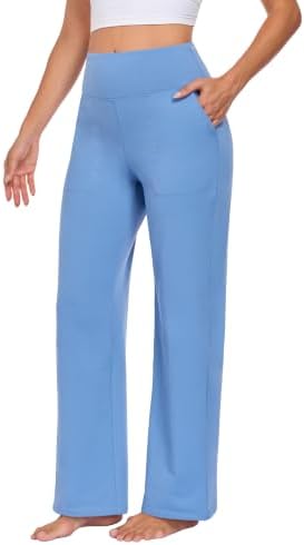 kuzwufs Yogahose Damen Weites Bein Leggings Thermohose Fleece Sporthose | Fleece-gefüttert Yogahosen, wärmend, hohe Taille, gerader Schnitt, Seitentaschen, Sweathose, für Winter, B