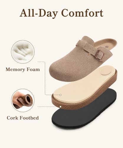 Image of ODOLY Genuine Suede Clogs for Women Men Comfort Cork Footbed Potato Shoes