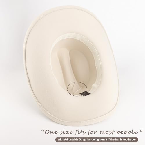 Image of DRESHOW Cowboy Hat for Women and Men Classic Felt Western Hat for Cowboys Cowgirls Wide Brim Belt Buckle Retro Fedora Hats