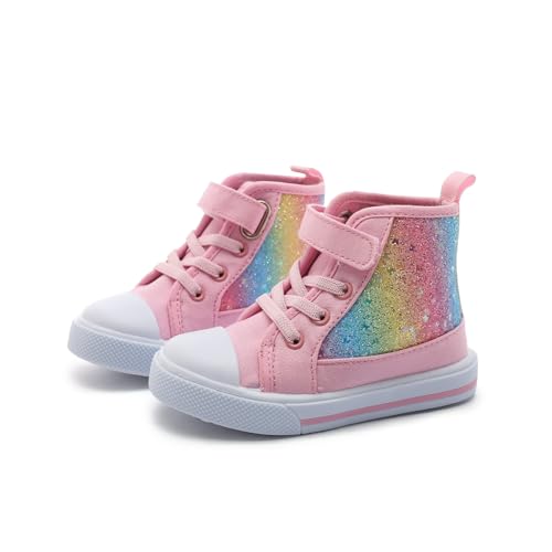 Girls High-top Canvas Shoes Toddler Casual Sneakers Kids Glitter Upper Footwear Non-Slip Sole Shoes