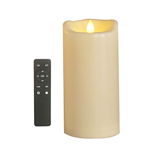 Battery Operated Flameless LED Pillar Candle, Outdoor Waterproof Flickering Light with Remote & Timer for Wedding Party Home Decoration 4x8, 1 Pack