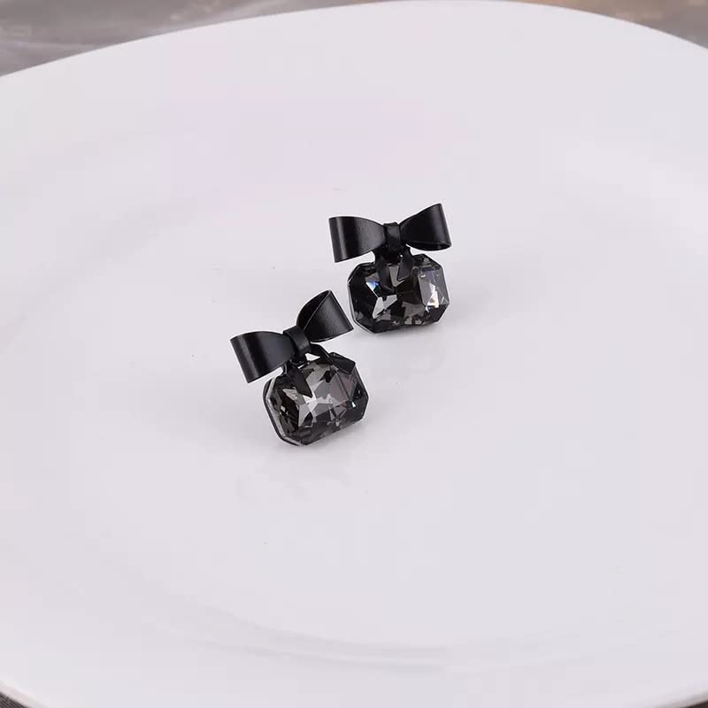 Boucles d'oreilles argent cristal noir anti-allergie papillon