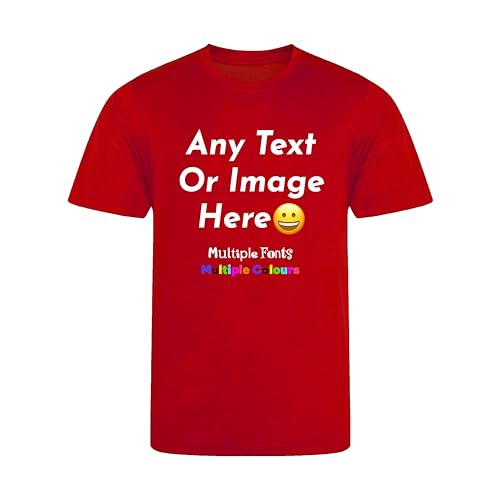 Varsany Red Personalised Kids T-Shirts UK - Customise with Any Text and Photo, Long-Lasting Print 1-2 years