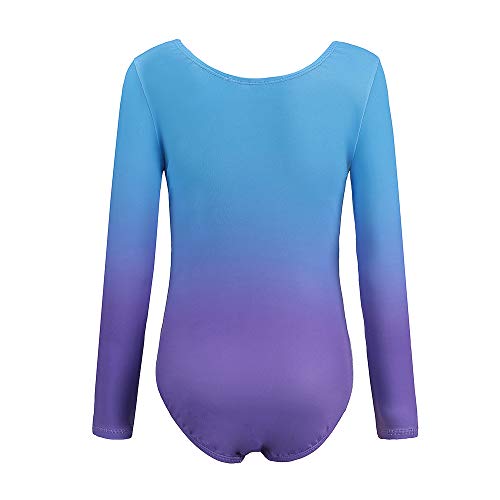 Sinoeem Leotards For Girls Gymnastics Long Sleeve Dancing Ballet Gymnastics Leotard For Girls 7-8 Years Gradient Blue+Purple Color Diamond Sparkle Design #TOP1