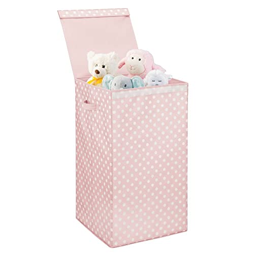 Mdesign Large Upright Single Laundry Hamper Basket With Hinged Lid And Handles - Portable And Foldable For Compact Storage In Baby Nursery, Kid Bedroom, Playroom - Pink/White Polka Dots #TOP7