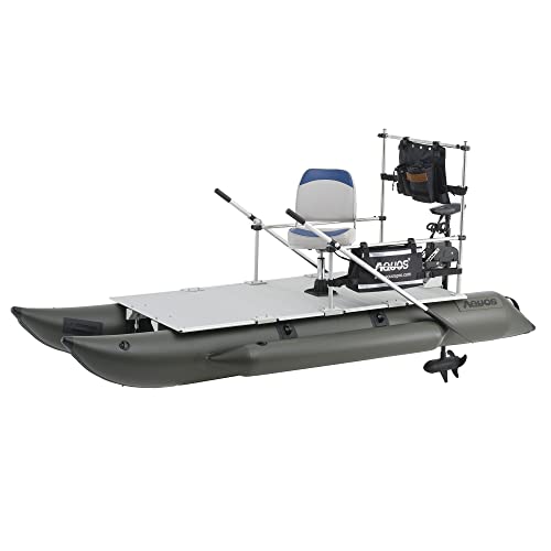 Zichen AQUOS Heavy-Duty for Two 11.5ft Inflatable Pontoon Boat with Stainless Steel Guard and Folding Seat and Haswing 2.4G Remote Control 12V 55LBS Transom Trolling Motor for Fishing