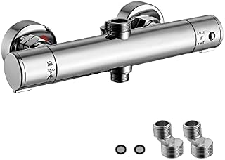 Peppermint Thermostatic Shower Mixer Bar Valve Wall Mounted, Modern Chrome Thermostatic Shower Valve Round, Hot & Cold Water Mixer Valve Intelligent Constant Temperature for Bathroom