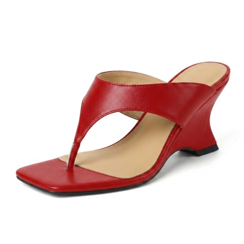 SAMMITOP Heeled Sandals Women Slip On Summer Wedge Mules Flip