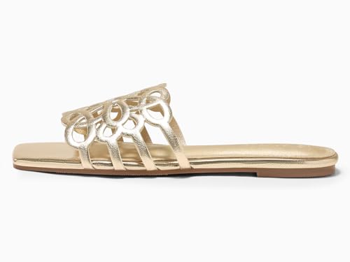 Coutgo Womens Flat Sandals Comfortable Square Open Toe Slides Slip On Summer Dressy Beach Shoes, Light Gold, size 9 by Coutgo - Used condition - Image 2
