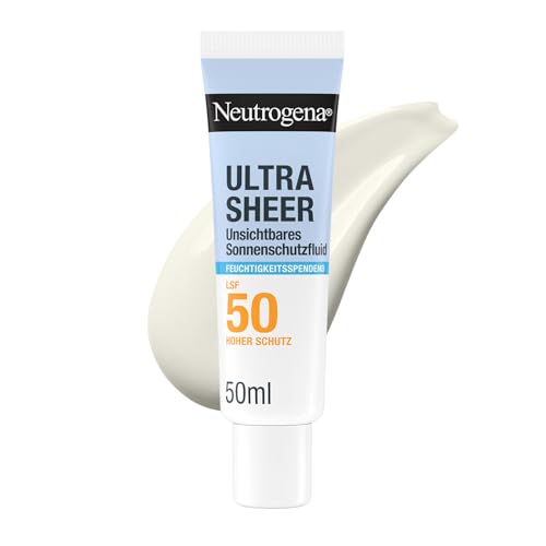 Neutrogena Ultra Sheer Unsichtbares Feuchtigkeitsspendendes Sonnenschutzfluid LSF50 (50ml) hoher UVB/UVA-Schutz Vitamin C & E Panthenol & Pro-Ceramiden 24h Feuchtigkeit nicht fettend wasserfest