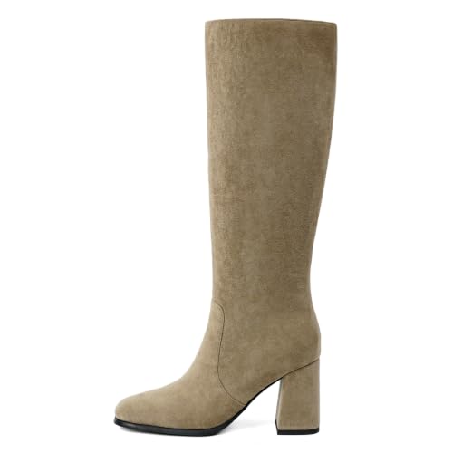 Image of Modatope Knee High Boots Women Square Toe Chunky Heel Fashion Tall Boots | Block Heel Gogo Boots with Side Zipper,Fashion Heeled Fall Winter Boots,Long Dressy Boots for Women