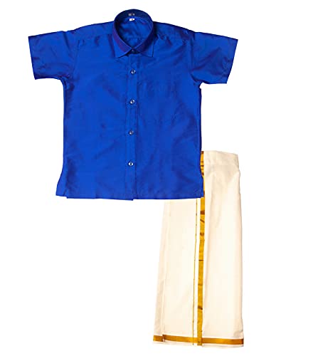 Preethi Dresse'sBoys Cotton Dhoti Set PDODSBL (BLUE, White)