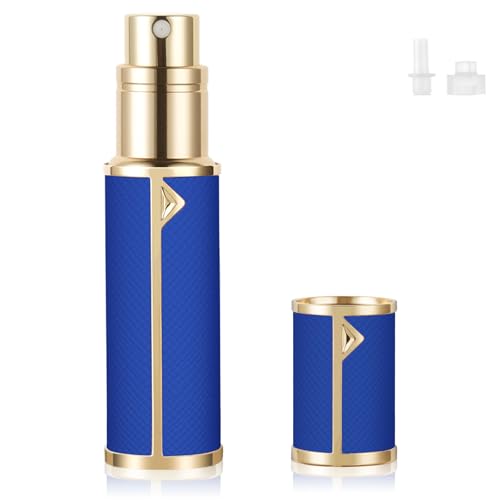 LOPHE Perfume Travel Bottle, 5ML Luxurious Perfume Atomiser Refillable, Leather Perfume Spray Bottle, Easy to Refill Perfume Atomiser for Women Men, A (Blue)