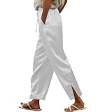 pantalon slim satin noir femme Pantalon de travail habillé décontracté en satin de soie pour femme avec fente latérale : pantalon de travail habillé décontracté en satin de soie pour femme, taille élastique, jambe droite, cordon de serrage, longueur cheville, fente latérale. Le tissu en satin de polyester offre une sensation de légèreté respirante, une finition lisse et une longue durée de vie. Convient pour le bureau, les looks décontractés d'affaires, les tenues de dîner et la mode moderne et chic de la garde-robe