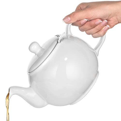 Saki Large Porcelain Teapot, 48 Ounce Tea Pot With Infuser, Loose Leaf And Blooming Tea Pot - White #TOP7
