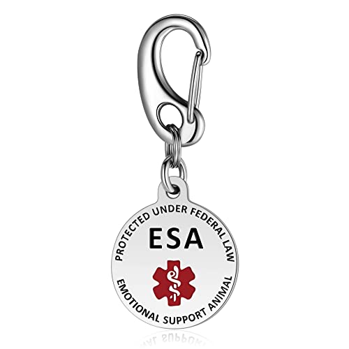 Leash King ESA Dog Tag Double Sided Federal Protection with Red Medical Alert Symbol Pet ID Tags 1.25 inch. Easily attach to Collar Harness Vest Dog Service Tag with 1.3" Solid Quick Clip â€“ Polished
