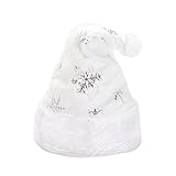 White Plush Christmas Hat Comfort Santa Hat with Snowflakes for Adults (Silver)