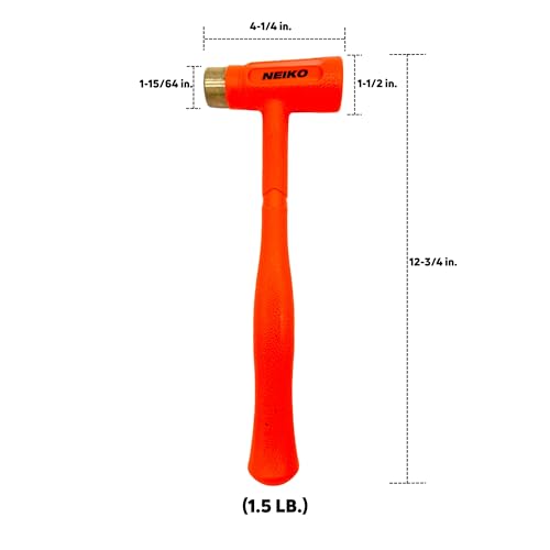 Image of NEIKO 02871A Dead Blow Hammer With Brass Cap, 1.5 Pounds, Neon Orange Deadblow Hammers, Mallet, Spark and Rebound Resistant, Unibody Molded, Soft Blow Rubber, Non Slip Grip, Steel Shot and Core