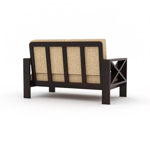 Image of KINGS HOME FURNITURE Sheesham Wooden 2 Seater Sofa for Living Room | Rosewood 2 Seater Cushion Sofa X-Legs | Solid Wood Sofa Set for Lounge (2 Seater,Walnut)