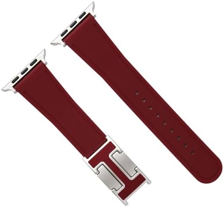 Magnetic Leather Band Compatible with Apple Watch Ultra, SE & Series 10-1 (49mm/46mm/45mm/44mm/42mm/41mm/40mm/38mm), Soft Silicone & Leather Patchwork Strap for Men & Women