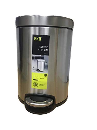 EKOSERENE 5L Stainless Steel Pedal Bin, Soft Close, Plastic Liner, Fingerprint Resistant Matt Finish, Round, Durable Pedal (5 LITRE)