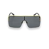 Oversized Flat Top Square VINTAGE RETRO SHIELD VISOR Style Aviator SUNGLASSES (Black)