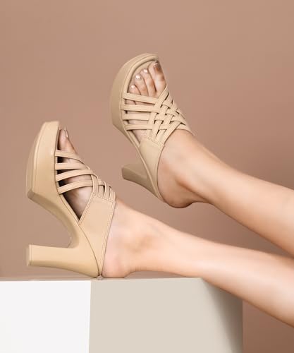 Image of JM LOOKS Women Stylish Woven Strap Platform Block Heel Sandals Perfect For Party And Festive Occasions