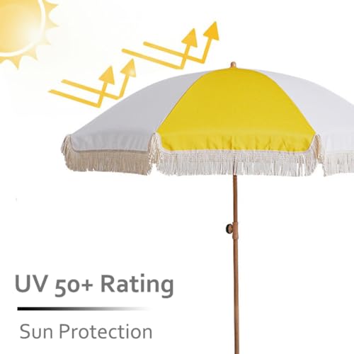 Parasol de plage 200cm inclinable et imperméable avec franges bohèmes - 4