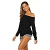 Halife-Womens-Long-Sleeve-Boat-Neck-Off-Shoulder-Blouse-Tops Halife Off Shoulder Black Blouses for Women Long Sleeve Casual (L, Black)