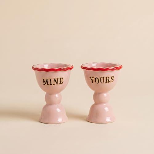 Image of Yvonne Ellen Fluted Egg Cup Set of 2 | Ceramic Egg Cups 2 for Boiled Eggs, Decorative Double Egg Cup Holder for Breakfast Table | 12cm x 5.5cm x 7.5cm
