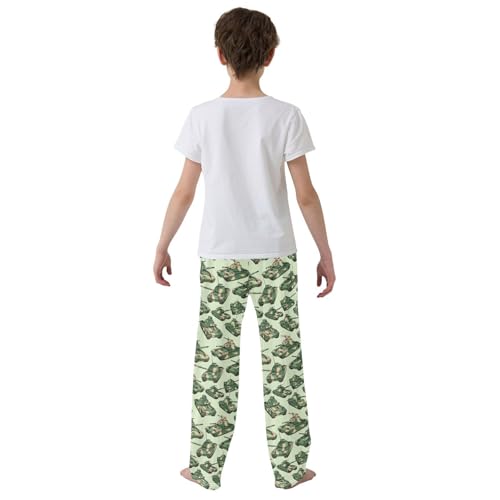 Pajama Bottoms, Tank Pattern Pajamas Pant Lounge Wear Green Sleep Long Pants Casual Sleepwear PJS3