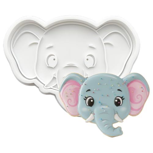 Flycalf Animal Cookie Cutters Elephant with Stampers Handle Jungle Baking Mold for Kids Cake Supplies 3" Forest Decorating Biscuit Fondant Tool