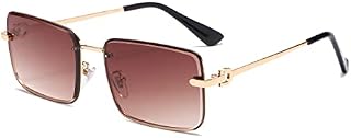 Long Keeper Retro Rectangle Sunglasses Unisex Fashion Vintage Square Glasses UV400 Tinted Rimless Sunglasses Womens Mens