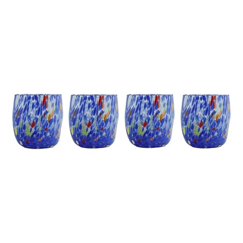 Verre de Murano bleu multi millefiori - Lot de 4 gobelets de table chic