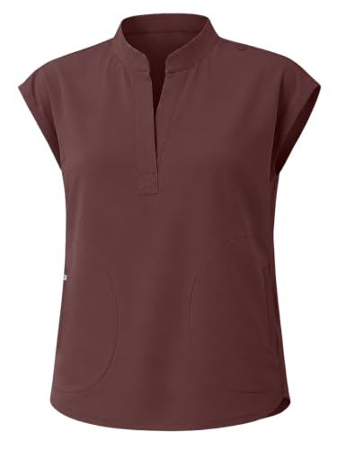 Image of Women's Sleeveless Scrub Top, Stand Collar Loose Fit Medical