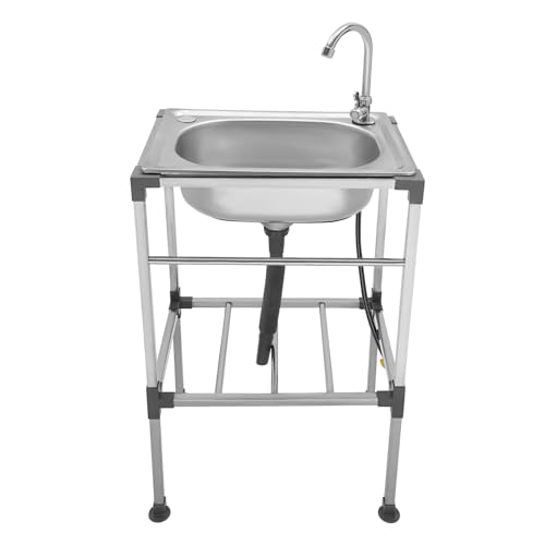 Lavabo en acier inoxydable pour l'extérieur, mobile autoportant, montage rapide, bol unique, évier de cuisine commercial, avec robinet, 48 x 35 x 83 cm