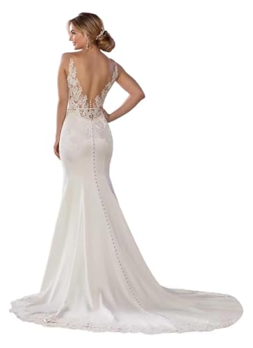 Mermaid Wedding Dresses 2026 Lace Backless Boho Bridal Gown Trumpet Style06 Ivory US8