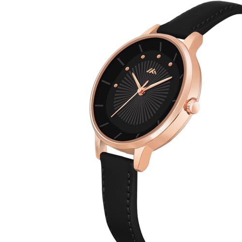Image of Analog Quartz Movement Women's Wrist Watch Leather Strap, Rose Gold Case, Round Dial (MT-571-To-575)