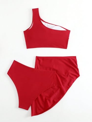 3 Piece Bikini Sets for Women One Shoulder Swimsuits Tummy Control High Waisted with Cover Up Skirt2