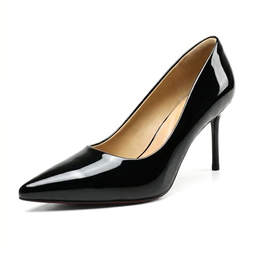 Amazing Cosy High Heels Pumps for Women 3.3 Inch Stiletto Pumps Closed Toe Sexy Red Sole Patent Leather Pointed Toe Dress Pumps for Wedding Party Date Formal (Black Size 8)