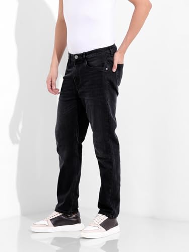 Image of The Indian Garage Co Men Slim Straight Fit Solid Mid-Rise Stretchable Jeans