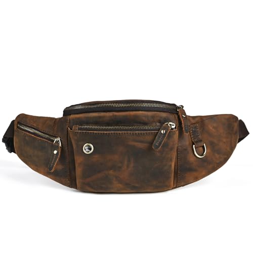 Handadsume Thick Crazy Horse Leather Hiking Riding Travel Outdoor Belt Bag Fanny Waist Pack Small Phone Pouch For Men Women 380 (389 Brown)