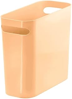 mDesign Waste Bin  Plastic Shatter-Proof Rubbish Bin with Handles  Ideal Bedroom, Office and Bathroom Bin  Peach