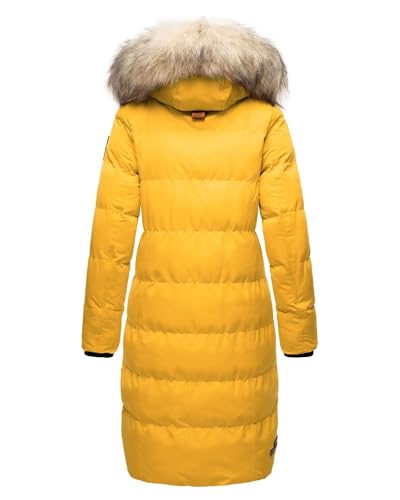 MARIKOO lange Damen Winterjacke warmer Parka gesteppt mit Kapuze B890 [B890-Schneestern-A-Yellow-Gr.M]