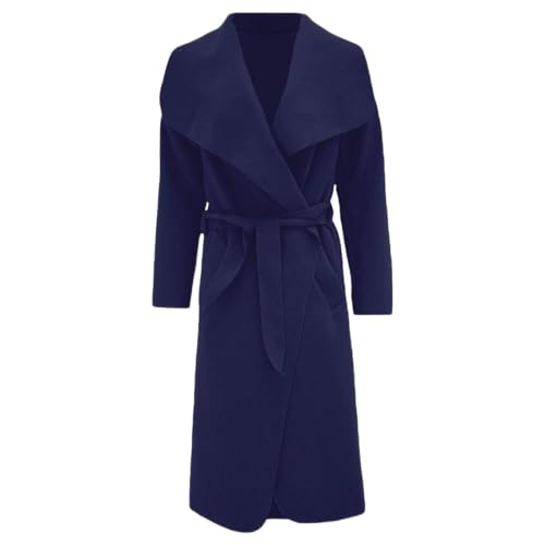 Image of RATAZ Women’s Long Duster Jacket Ladies Waterfall Italian Belted Coat Plus Size UK 8-22 (UK, Alpha, One Size, Regular, Regular, M/L (12-14), Navy)