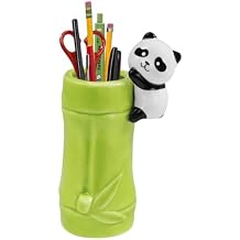 Panda with Bamboo Pencil Holder Cute Panda Ceramic Toothbrush Holder Stand Makeup Brush Holder Pen Container Holder Pencil Cup Desktop Organizer for Home Office Bathroom Desk Decoration Gift