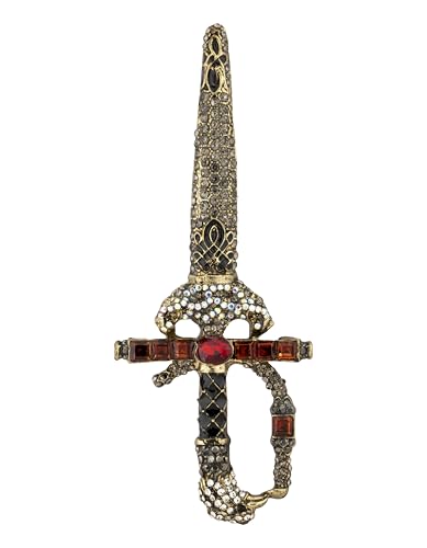 Knighthood Antique Gold Sword-Shaped Brooch with Stone Engravings – Elegant