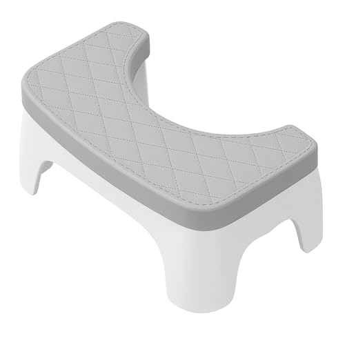 Thrink Toilet Stool – Curved Design Squat Bathroom Step for Adults & Kids, Ergonomic Squatting Position for Better Posture, Non-Slip, Space-Saving Design, Fits All Standard Toilets (Grey)