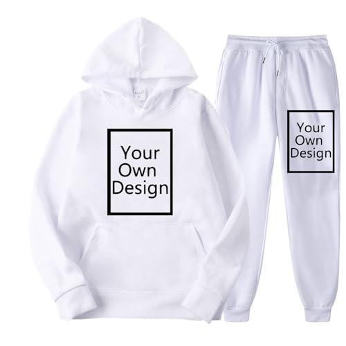 Flodxo Women's Tracksuits Personalised Customized Hoodie Tracksuit Your Own Design Sweatsuit Chic Any Text Photo Sets Company Workwear School Logo Letter Uniform Personalised s White S