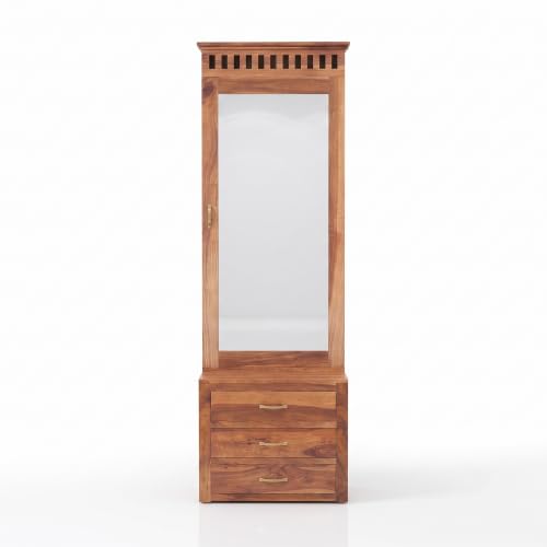 Image of SONA ART & CRAFTS Solid Sheesham Wood Dressing Table with Storage Mirror & 3 Drawers, & 1 Door Storage for Living Room Bedroom Wooden Make Up Vanities Dresser for Bedroom Home (Natural Finish)